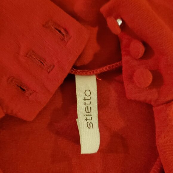 Stiletto Mock Neck Red Long Sleeved Crop Top Peekaboo Front Y2K Vintage - L - Picture 5 of 11